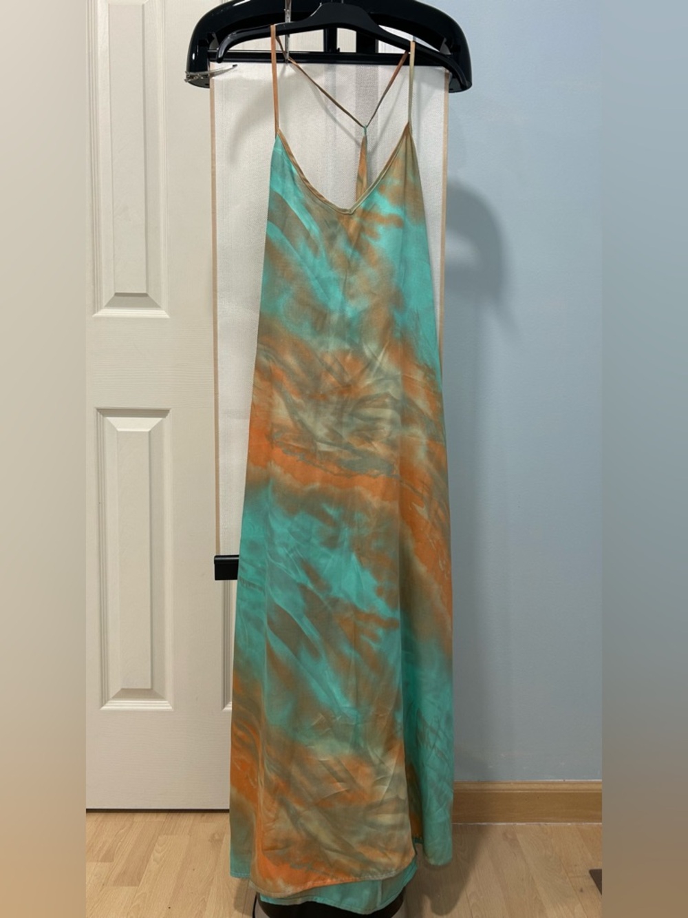 Silky Tie-Dye Slip Dress in Teal and Rust